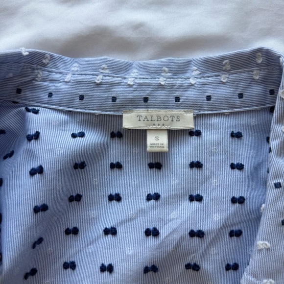 Talbots Blue Clip Dot Button Down Collared Shirt Preppy Office Career Cotton Sm - Picture 4 of 8